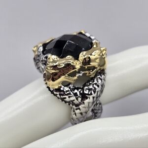Swarovski Crystal Elements Dragon Lion Snake Ring Size 6 Gold Silver & Black